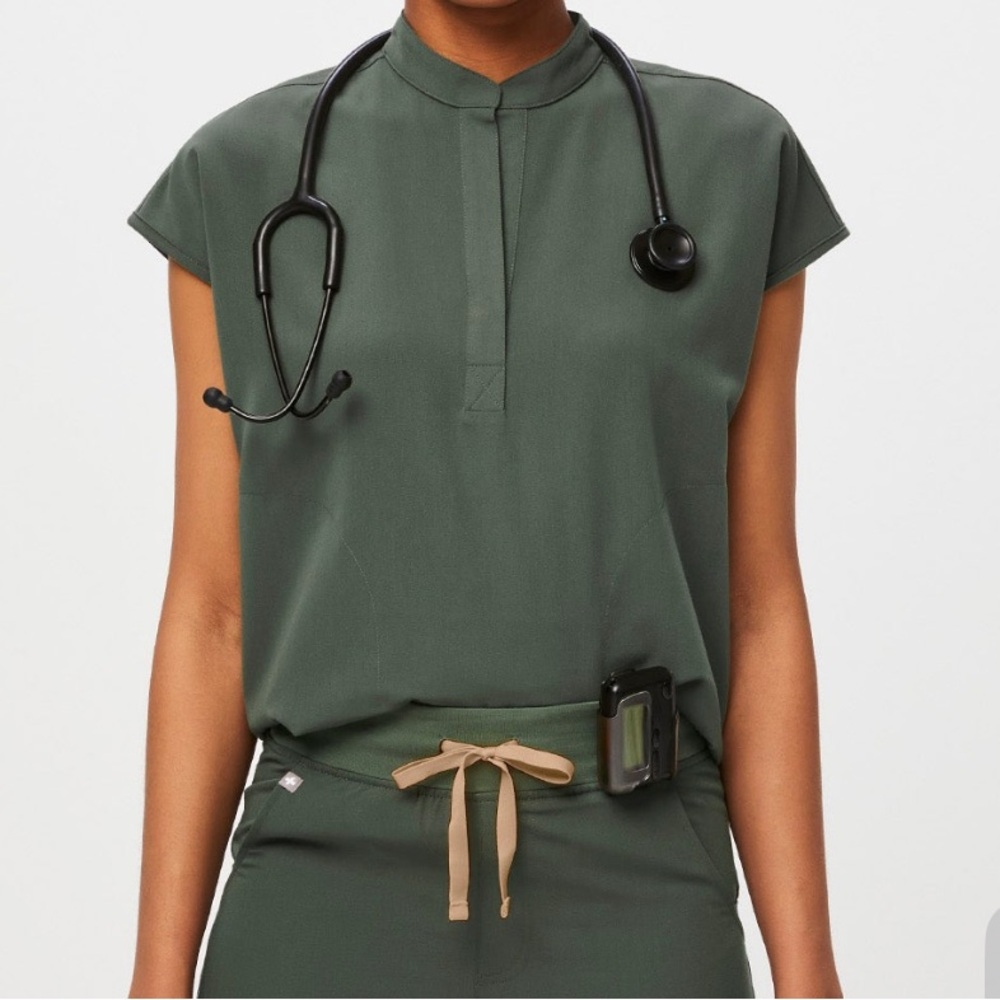 Figs Women's Olive Green Henley Scrub Top
